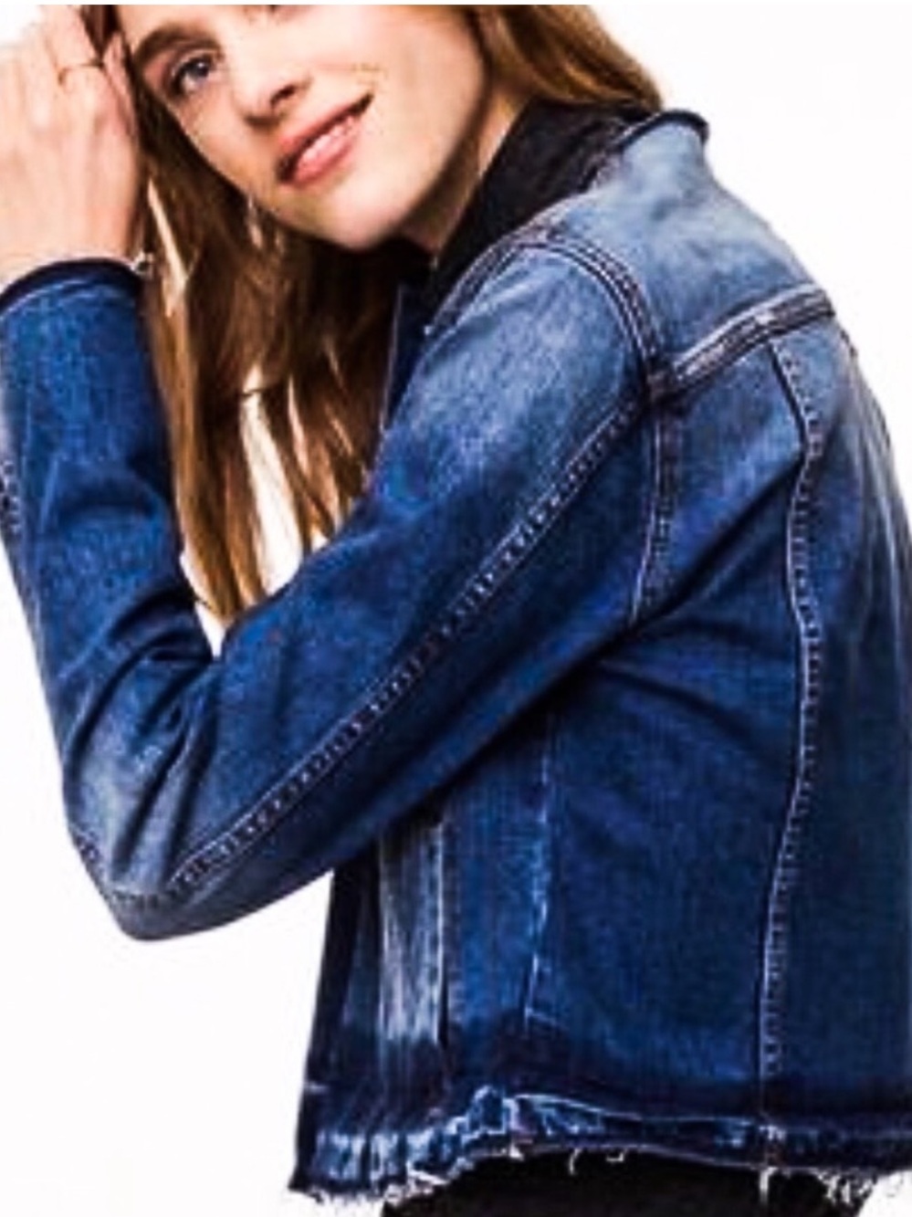 Loft Collarless Frayed Edge Jean Jacket